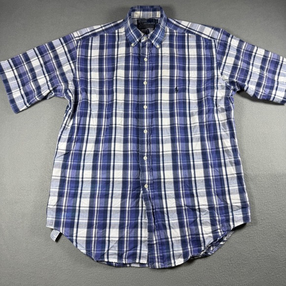 Polo Ralph Lauren Other - VTG Polo Ralph Lauren Hand Woven Medium Plaid Blue White Made in Canada